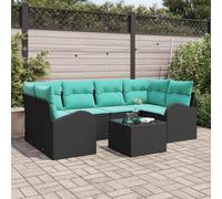 vidaXL Set Divano da Giardino 7 pcs Nero e Turchese polyrattan, Set di divani da giardino moderni, configurazione modulare, seduta resistente, arredamento esterno elegante