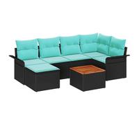 vidaXL Set Divano da Giardino 7 pcs Nero e Turchese polyrattan, Set di divani modulari per esterni, legno acacia resistente, materiali anti-UV, arredamento da giardino moderno