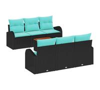 vidaXL Set Divano da Giardino 7 pcs Nero e Turchese polyrattan, Set di divani modulari per giardino e terrazzo, resistente, anti UV, arredamento outdoor, collezione patio