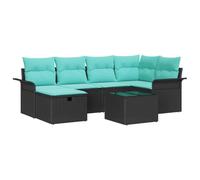 vidaXL Set Divano da Giardino 7 pcs Nero e Turchese polyrattan, Set Lounge da Giardino e Terrazza, Divano Modular Rectangolare, Tavolo Regolabile, Mobili Resistenti per Relax e Riposo