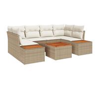 vidaXL Set Divani da Giardino 7 Pezzi Beige Panna Rattan Cuscini Impermeabili Mobili Esterni Stoccaggio Tavolo Design Modulare Polyrattan Confortevoli 6 Posti Rettangolare Moderno