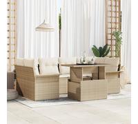 vidaXL Set Divano da Giardino 7 Pezzi con Cuscini Beige in Polyrattan