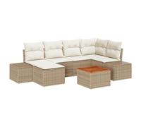 vidaXL Set Divano da Giardino 7 Pezzi con Cuscini Beige in Rattan Sintetico e Acacia | Mobili da Esterno Resistenti ai Raggi UV e Impermeabili, Arredamento Elegante per Balcone e Terrazza Modulare