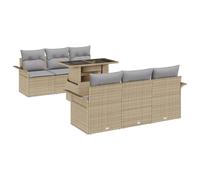 vidaXL Set Divano da Giardino 7 Pezzi con Cuscini Beige Polirattan Seduta Esterna per 5 Utilizzo Elegante Patio o Balcone Design Rettangolare Resistente Assemblaggio Richiesto. Mobili Modulari Resist