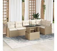 vidaXL Set Divano da Giardino 7 Pezzi con Cuscini Modulare Sedi Esterni Beige Rattan Polimerico Bianco Ideale per Patio Balcone o Spazi Mobili Sedia Divano