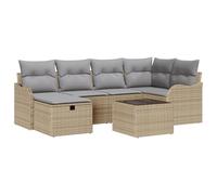 vidaXL Set di 7 divani da giardino con cuscino, beige, polyrattan, divano da giardino a 2 posti, con cuscino, beige, polyrattan