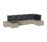 vidaXL Set Divano da Giardino da 7 Pezzi con Cuscini Grigio Chiaro Rattan