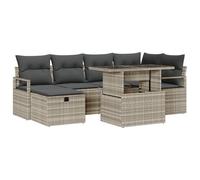 vidaXL Set Divano da Giardino 7 Pezzi con Cuscini Grigio Chiaro Resistente ai Raggi UV Polyrattan Mobili da Esterno Eleganti per Patio, Balconi e Giardini Include Poggiapiedi con Stoccaggio Cuscini