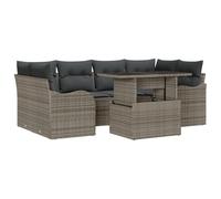 vidaXL Set Divano da Giardino 7 Pezzi con Cuscini Grigio Rattan Polietilene, Divano da Giardino a 2 Posti Cuscini Grigio Rattan Polietilene