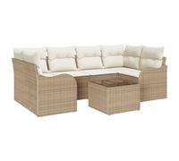 vidaXL Set Divano da Giardino 7 Pezzi con Cuscini in Rattan Sintetico Beige | Design Modulare Resistente alle intemperie con Piedini Regolabili, Perfetto per Mobili da Esterno, Terrazzi, Patii, Tavol