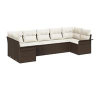vidaXL Set Divano da Giardino 7 Pezzi con Cuscini Marrone Polyrattan