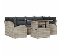 vidaXL Set Divano da Giardino 7 Pezzi con Cuscini Grigio Chiaro Polyrattan, Divano da Giardino 2 Posti con Ripostiglio e Cuscini Grigio Chiaro Polyrattan
