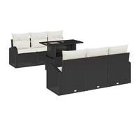 vidaXL Set Divano da Giardino 7 Pezzi con Cuscini Rattan Polietilene Nero, Divano da Giardino 2 Persone con Ripostiglio e Cuscini Rattan Polietilene Nero