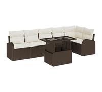vidaXL Set Divano da Giardino 7 Pezzi con Cuscini Rattan Polimerico Marrone, Divano da Giardino 2 Posti con Ripostiglio e Cuscini Rattan Polimerico Marrone