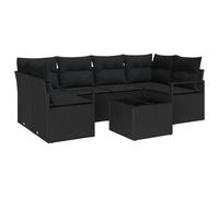 vidaXL Set di Divani da Giardino 7 Pezzi con Cuscini Nero Polyrattan, Divano da Giardino a Due Posti Ripostiglio e Cuscini Nero Polyrattan