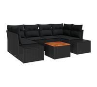 vidaXL Set di divani da Giardino da 7 Pezzi Neri in polyrattan con Cuscini Tavolo in Legno di Acacia Mobili da Esterno per balconi e Patio Divano modulare Seduta Imbottita per 6 Persone