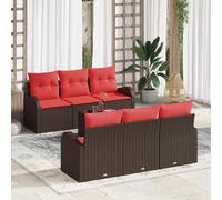 vidaXL Set di divani da giardino, 7 pezzi, beige e rosso, in rattan sintetico, per giardino e terrazza, moderno, modulare, resistente ai raggi UV, divano da esterno, durevole e con stile