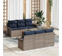 vidaXL Set Divano da Giardino 7 pz 6-Numero di posti Grigio e Blu Navy | Puoi sistemarlo come vuoi per adattarlo al tuo spazio, Robusto e perfetto per l'esterno, I cuscini ti garantiscono un