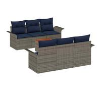 vidaXL Set Divano da Giardino 7 pz 6-Numero di posti Grigio e Blu Navy | Puoi sistemarlo come vuoi per adattarlo al tuo spazio, Robusto e perfetto per l'esterno, I cuscini ti garantiscono un