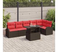 vidaXL Set Divano da Giardino 7 pz 6-Numero di posti Marrone e Rosso