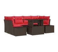 vidaXL Set Divano da Giardino 7 pz 6-Numero di posti Marrone e Rosso | Cambia facilmente secondo il tuo spazio, Puoi modificare l'altezza come vuoi, Bella e resistente, aggiunge un tocco carino