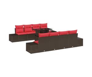vidaXL Set Divano da Giardino 7 pz 6-Numero di posti Marrone e Rosso | Cambia il layout quando vuoi, perfetto per ogni occasione, Ideale per l'esterno, non ci devi pensare, Fatto con robusto