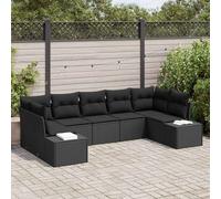 vidaXL Set Divano da Giardino 7 pz 7-Numero di posti Nero Poly Rattan