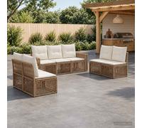vidaXL Set di divani da giardino, 7 pezzi, beige e bianco crema, divano da esterno, design modulare, in rattan resistente alle intemperie, set da giardino per rilassarsi in terrazza e patio