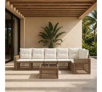 vidaXL Set di divani da giardino, 7 pezzi, beige e bianco crema, set di divani moderni per esterni, design modulare resistente alle intemperie, mobili in polyrattan per giardino