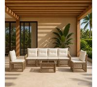 vidaXL Set di divani da giardino, 7 pezzi, beige polyrattan, divano da giardino moderno, resistente alle intemperie, mobile modulabile confortevole, lounge regolabile