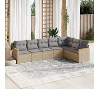 vidaXL Set Divano da Giardino 7 pz con Cuscini Beige Misto Polyrattan