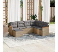 vidaXL Set Divano da Giardino 7 pz con Cuscini Beige Misto Polyrattan