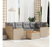 vidaXL Set Divano da Giardino 7 pz con Cuscini Beige Misto Polyrattan