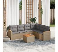 vidaXL Set Divano da Giardino 7 pz con Cuscini Beige Misto Polyrattan