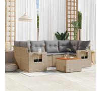 vidaXL Set Divano da Giardino 7 pz con Cuscini Beige Misto Polyrattan