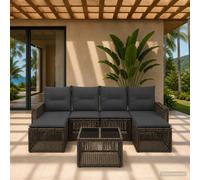 vidaXL Set di divani da giardino, 7 pezzi, grigio e grigio scuro, polyrattan, divano da giardino moderno, design modulabile antiagenti atmosferici, mobili da esterno per patio, balcone e cortile