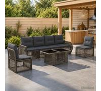 vidaXL Set Divano da Giardino 7 pz Grigio e Grigio Scuro polyrattan