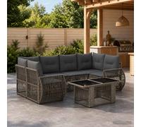 vidaXL Set Divano da Giardino 7 pz Grigio e Grigio Scuro polyrattan