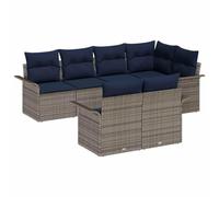 vidaXL Set Divano da Giardino 7 pz Grigio Poly Rattan | sezioni personalizzabili per il tuo spazio, adatto per l'esterno, cuscini blu navy morbidi per un relax totale