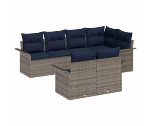 vidaXL Set Divano da Giardino 7 pz Grigio Poly Rattan | sezioni personalizzabili per il tuo spazio, adatto per l'esterno, cuscini blu navy morbidi per un relax totale