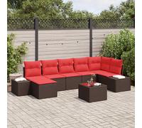 vidaXL Set Divano da Giardino 7 pz Marrone e Rosso polyrattan | Facile da cambiare secondo il tuo spazio, Materiali robusti per stare all'aperto