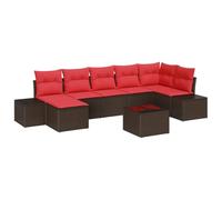 vidaXL Set Divano da Giardino 7 pz Marrone e Rosso polyrattan | Facile da cambiare secondo il tuo spazio, Materiali robusti per stare all'aperto