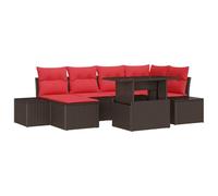 vidaXL Set Divano da Giardino 7 pz Marrone e Rosso polyrattan | Facile da riallestire per qualsiasi spazio, Fatto per affrontare le intemperie, Si monta senza problemi con gli attrezzi