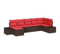 vidaXL Set Divano da Giardino 7 pz Marrone e Rosso polyrattan | Facile da riordinare per adattarsi al tuo spazio, Materiali robusti per l'uso all'aperto