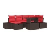 vidaXL Set Divano da Giardino 7 pz Marrone polyrattan | Posti a sedere facilmente riconfigurabili, Perfetto per stare all'aperto, Cuscini morbidi di un rosso vivace per un relax