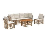 vidaXL Set Divano da Giardino 7 pz Naturale e Bianco Crema polyrattan