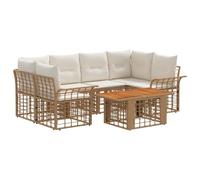 vidaXL Set Divano da Giardino 7 pz Naturale e Bianco Crema polyrattan