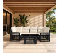 vidaXL Set Divano da Giardino 7 pz Nero e Bianco Crema polyrattan