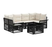vidaXL Set Divano da Giardino 7 pz Nero e Bianco Crema polyrattan