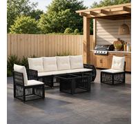 vidaXL Set Divano da Giardino 7 pz Nero e Bianco Crema polyrattan